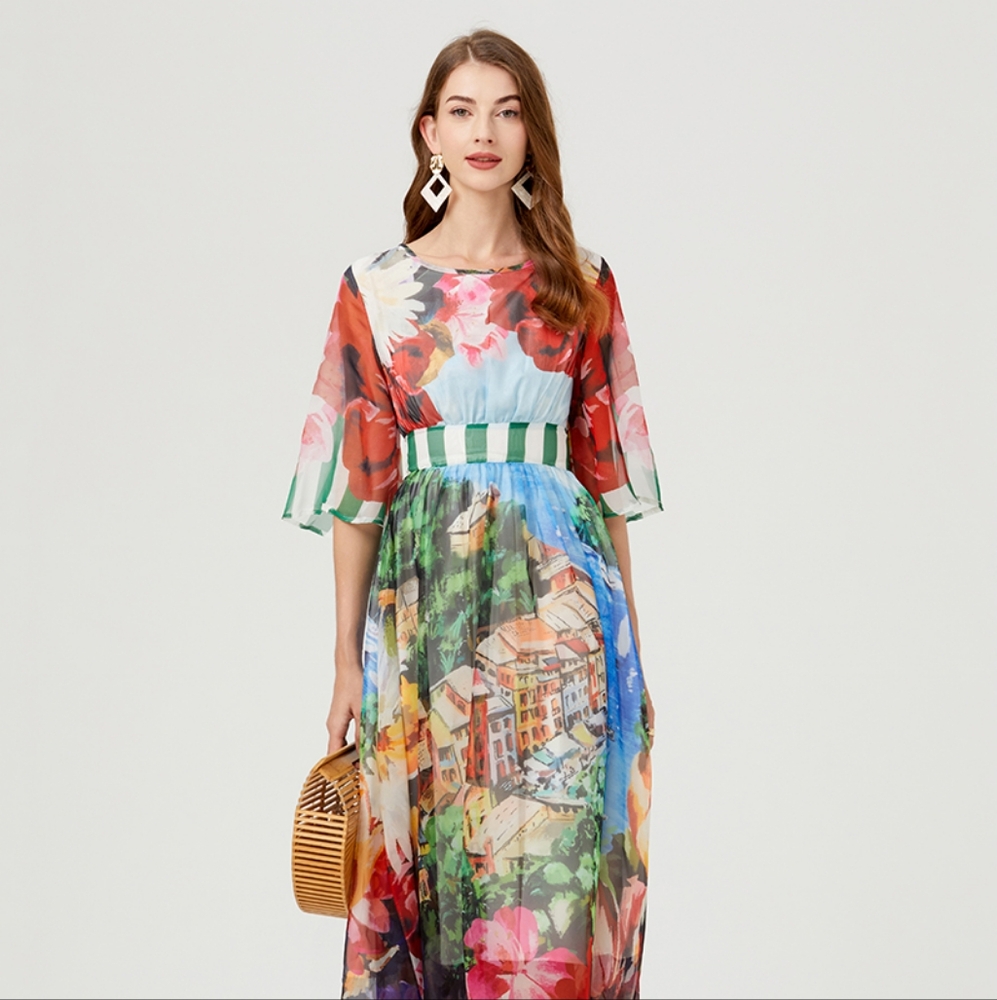 Summer Printed Sexy Backless Strap Slim fit High Waist Dress Large A Line Dress
